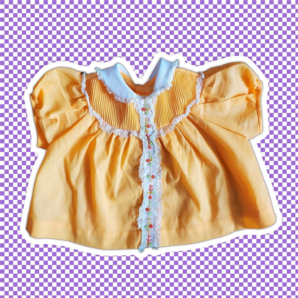 VTG 60s Polyester Baby Girls Pleated and Ruffled  Dress Orange 3M